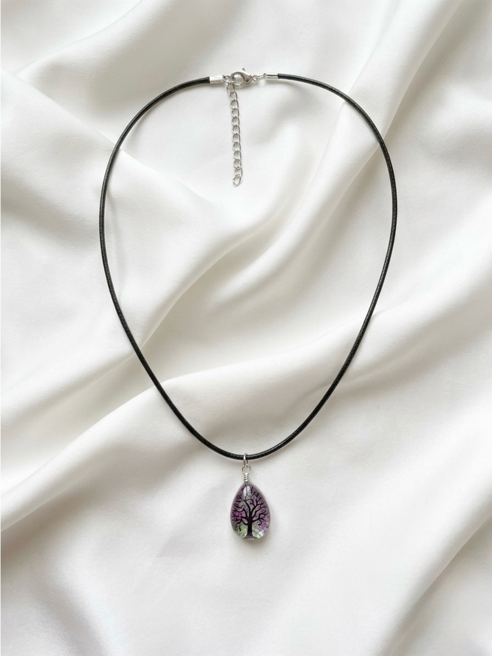 Handcrafted Purple Tree of Life Teardrop Pendant Necklace - Women Jewelry